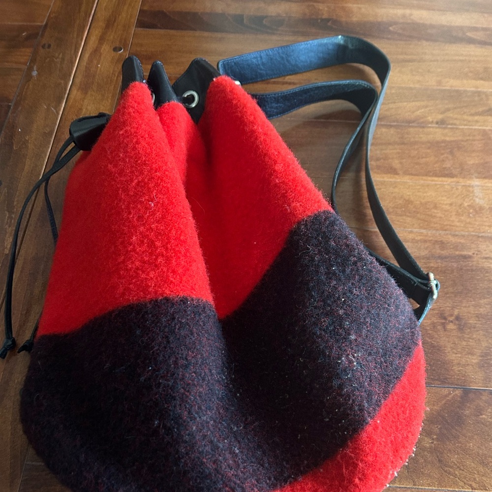 Rare Vintage Canadian Hudson Bay Black and Red Blanket Tote, Backpack